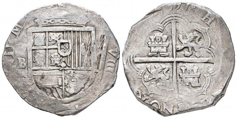 Philip II (1556-1598). 8 reales. 1597. Sevilla. B. (Cal-744). Ag. 27,10 g. OMNIV...