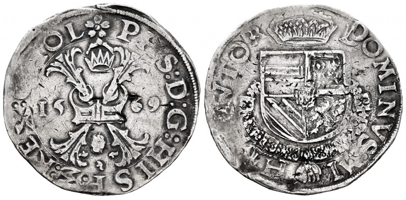 Philip II (1556-1598). 1 escudo of Burgundy. 1569. Dordrecht. (Tauler-1289). (Vt...