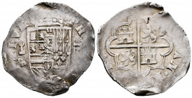 Philip III (1598-1621). 4 reales. (1599). Segovia. Castillejo (Melchor Rodríguez del Castillo). (Cal-782). Ag. 13,65 g. OMNIVM type. Date not visible....