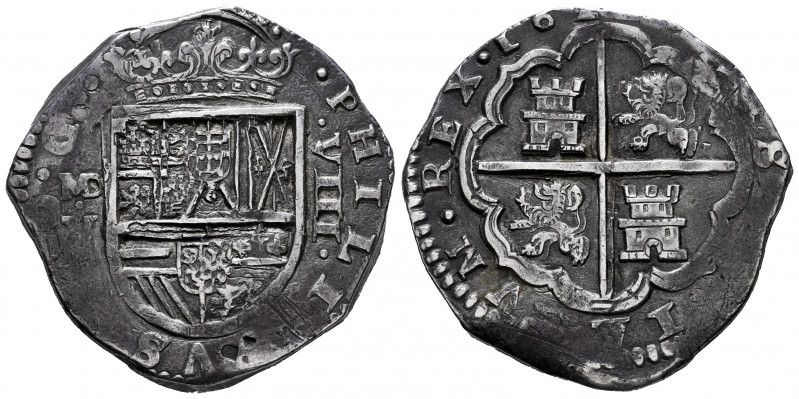 Philip III (1598-1621). 8 reales. 1621. Madrid. V. (Cal-869). Ag. 27,28 g. Parti...