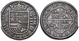 Philip III (1598-1621). 8 reales. 1617. Segovia. A. (Cal-948). Ag. 26,70 g. Aqueduct with two rows of five arches. Six fleurs de lis of ancient Burgun...