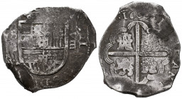 Philip III (1598-1621). 8 reales. 1600. Sevilla. B. (Cal-954). Ag. 27,30 g. OMNIVM type. Scarce. Almost VF. Est...400,00. 

Spanish description: Fel...
