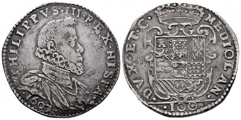Philip III (1598-1621). 1 felipe of 100 sueldos. 1607. Milano. (Tauler-1788). (V...