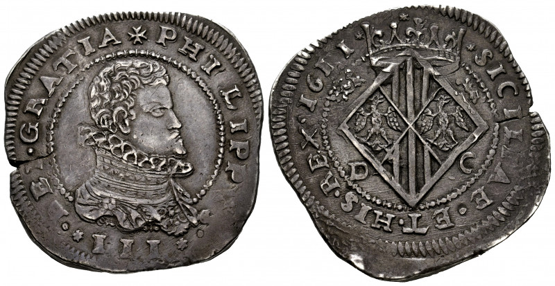 Philip III (1598-1621). 10 taris or Escudo. 1611. Messina. DC. (Tauler-1866). (V...