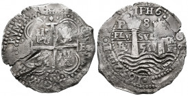 Philip IV (1621-1665). 8 reales. 1652. Potosí. E. (Cal-1500). Ag. 26,17 g. IPH6 below the crown on reverse. Triple date. Double assayer. Incision mark...