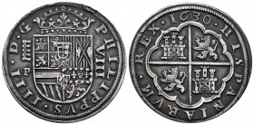 Philip IV (1621-1665). 8 reales. 1630. Segovia. P. (Cal-1588). Ag. 27,57 g. Old cabinet tone. Scarce. Choice VF. Est...1200,00. 

Spanish descriptio...