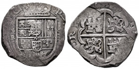 Philip IV (1621-1665). 8 reales. 1633. Sevilla. R. (Cal-1626). Ag. 27,28 g. Inner frame and gusset of Austrias of the highest rarity. Very rare. Choic...