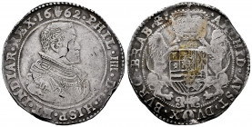 Philip IV (1621-1665). 1 ducaton. 1662. Antwerpen. (Tauler-2923). (Vti-1250). (Vanhoudt-642.AN). Ag. 32,58 g. Stress marks. Light stains. VF. Est...17...