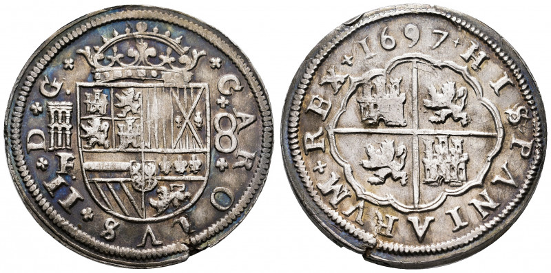 Charles II (1665-1700). 8 reales. 1697. Segovia. F. (Cal-773). Ag. 26,68 g. Attr...