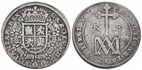 Charles II (1665-1700). 8 reales. 1687. Segovia. BR. (Cal-774). Ag. 21,93 g. "Maria" type. Rare. VF. Est...1200,00. 

Spanish description: Carlos II...