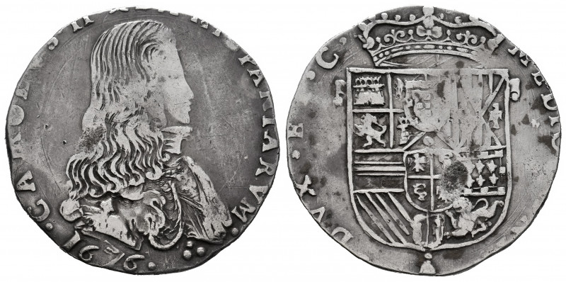 Charles II (1665-1700). 1/2 felipe. 1676. Milano. (Tauler-3096). (Vti-16). Ag. 1...