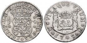 Philip V (1700-1746). 4 reales. 1745. Mexico. MF. (Cal-1132). Ag. 13,36 g. Choice VF. Est...300,00. 

Spanish description: Felipe V (1700-1746). 4 r...