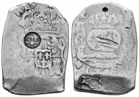 Philip V (1700-1746). 8 reales. 174.... Guatemala. (J). (Cal-tipo 160). Ag. 26,81 g. Guatemala countermark. Scratches. Punch mark. Rare. Choice F. Est...