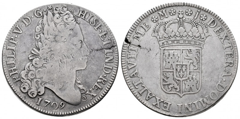 Philip V (1700-1746). 8 reales. 1709. Madrid. J. (Cal-1335). Ag. 26,53 g. Matchi...