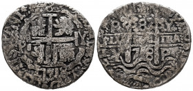 Philip V (1700-1746). 8 reales. 1718. Potosí. Y. (Cal-1490). (Lazaro-263). Ag. 23,48 g. Type "Real". Triple date. Oxidations. Very rare. Ex Aureo 3/12...