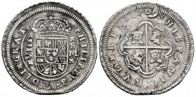 Philip V (1700-1746). 8 reales. 1709. Sevilla. M. (Cal-1612). Ag. 26,75 g. Extraordinary specimen for this type. Very rare. Ex Aureo 27/05/2014, lot 6...