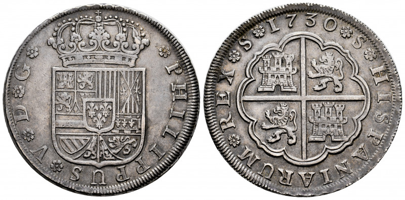 Philip V (1700-1746). 8 reales. 1730. Sevilla. (Cal-1622). Ag. 26,94 g. Without ...