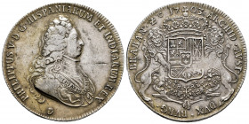 Philip V (1700-1746). 1 ducaton. 1703. Antwerpen. (Tauler-3559). (Vanhoudt-735.AN). (Vti-80). Ag. 32,61 g. First type. Toned. Rare. Choice VF. Est...9...