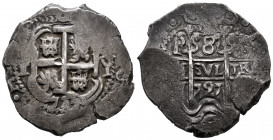 Louis I (1724). 8 reales. 1727. Potosí. Y. (Cal-50). Ag. 26,72 g. Double date. Beautiful patina. Rare. Choice VF. Est...800,00. 

Spanish descriptio...