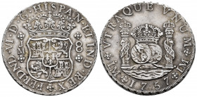 Ferdinand VI (1746-1759). 8 reales. 1757. Lima. JM. (Cal-464). Ag. 26,88 g. Minimal planchet flaw on reverse. Scarce in this grade. Almost XF. Est...5...