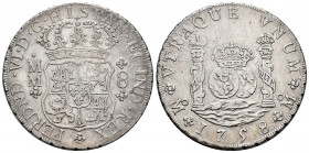 Ferdinand VI (1746-1759). 8 reales. 1758. Mexico. MM. (Cal-494). Ag. 26,85 g. VF. Est...400,00. 

Spanish description: Fernando VI (1746-1759). 8 re...