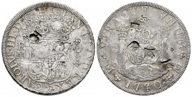 Charles III (1759-1788). 8 reales. 1770. Mexico. MF. (Cal-1099). Ag. 26,85 g. Chop marks. Almost VF. Est...500,00. 

Spanish description: Carlos III...