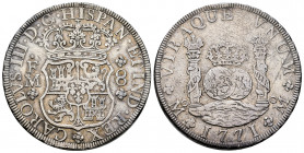 Charles III (1759-1788). 8 reales. 1771. Mexico. FM. (Cal-1103). Ag. 26,97 g. Nicks on edge. Choice VF. Est...350,00. 

Spanish description: Carlos ...