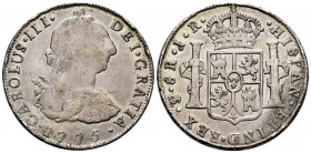 Charles III (1759-1788). 8 reales. 1775. Potosí. JR. (Cal-1171). Ag. 26,38 g. Tarces of mounting. Almost VF. Est...70,00. 

Spanish description: Car...