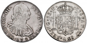 Charles IV (1788-1808). 8 reales. 1793. Guatemala. M. (Cal-883). Ag. 26,86 g. Choice VF. Est...200,00. 

Spanish description: Carlos IV (1788-1808)....