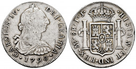 Charles IV (1788-1808). 8 reales. 1790. Lima. IJ. (Cal-904). Ag. 26,91 g. Bust of Charles IV. Ordinal IV. Minor nicks on edge. Scarce. VF/Choice VF. E...