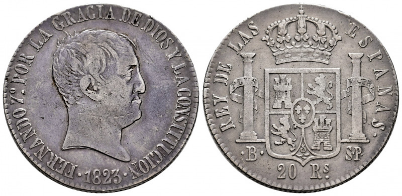 Ferdinand VII (1808-1833). 20 reales. 1823. Barcelona. SP. (Cal-1146). Ag. 26,70...