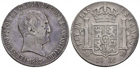 Ferdinand VII (1808-1833). 20 reales. 1823. Barcelona. SP. (Cal-1146). Ag. 26,70 g. "Cabezon" type. Minor nicks. VF/Almost VF. Est...200,00. 

Spani...