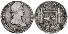 Ferdinand VII (1808-1833). 8 reales. 1824. Cuzco. G. (Cal-1180). Ag. 26,16 g. Scarce. Choice F/Almost VF. Est...150,00. 

Spanish description: Ferna...