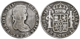 Ferdinand VII (1808-1833). 8 reales. 1822. Guanajuato. JM. (Cal-1218). Ag. 26,74 g. Scarce. Almost VF. Est...150,00. 

Spanish description: Fernando...