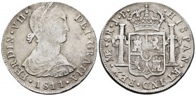Ferdinand VII (1808-1833). 8 reales. 1811. Lima. JP. (Cal-1242). Ag. 25,87 g. Indigenous bust. Choice F. Est...100,00. 

Spanish description: Fernan...