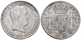 Ferdinand VII (1808-1833). 20 reales. 1822. Madrid. SR. (Cal-1282). Ag. 26,79 g. "Cabezon" type. Slightly cleaned. Scarce. VF. Est...300,00. 

Spani...