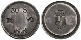 Ferdinand VII (1808-1833). 30 sous. 1808. Mallorca. (Cal-1289). Ag. 26,86 g. Minor nicks. Scarce. Choice VF. Est...400,00. 

Spanish description: Fe...