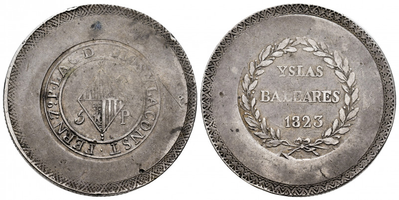 Ferdinand VII (1808-1833). 5 pesetas. 1823. Mallorca. (Cal-1300). Ag. 26,87 g. L...