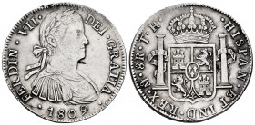 Ferdinand VII (1808-1833). 8 reales. 1809. Mexico. TH. (Cal-1308). Ag. 26,89 g. Imaginary bust. Edge defect. Slightly cleaned. Choice VF. Est...90,00....