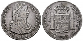 Ferdinand VII (1808-1833). 8 reales. 1811. Santiago. FJ. (Cal-1404). Ag. 26,89 g. Admiral bust. Toned. Rare. Choice VF. Est...1000,00. 

Spanish des...