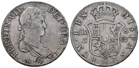 Ferdinand VII (1808-1833). 8 reales. 1819. Sevilla. CJ. (Cal-1420). Ag. 26,91 g. Scarce. Almost VF. Est...120,00. 

Spanish description: Fernando VI...