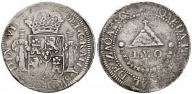 Ferdinand VII (1808-1833). 8 reales. 1811. Zacatecas. (Cal-1445). Ag. 28,46 g. Castles and lions. MONEDA PROVISIONAL. Weakly struck but visible date. ...