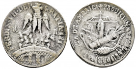 Ferdinand VII (1808-1833). 8 reales. 1811. Zitacuaro. (Cal-1474). Ag. 18,37 g. Minted by the insurgents. "Supreme Junta de America". Cast. Rare. VF. E...