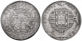 Brazil. 960 reis. 1819. Rio de Janeiro. R. (Km-326.1). Ag. 26,83 g. Minted on a Lima 8 reales of 1811. XF. Est...150,00. 

Spanish description: Bras...