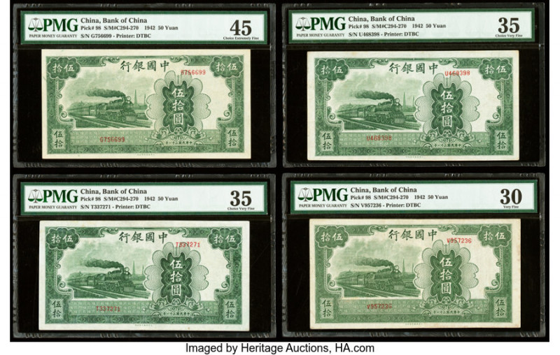 China Bank of China 50 Yuan 1942 Pick 98 S/M#C294-270 Four Examples PMG Choice E...