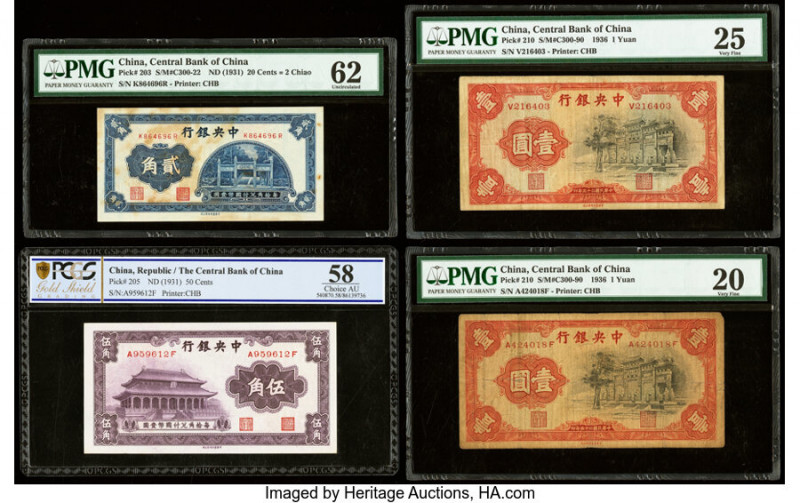 China Central Bank of China Group Lot of 8 Graded Examples PMG Uncirculated 62; ...