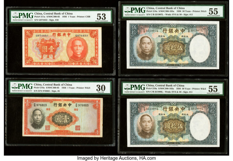 China Central Bank of China Group Lot of 10 Graded Examples PMG About Uncirculat...