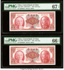 China Central Bank of China 100 Yuan 1945 Pick 394 S/M#C302-8 Two Consecutive Examples PMG Superb Gem Unc 67 EPQ; Gem Uncirculated 66 EPQ. 

HID098012...