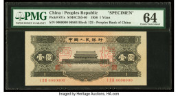 China People's Bank of China 1 Yuan 1956 Pick 871s S/M#C283-40 Specimen PMG Choice Uncirculated 64. Hollow overprints are present on this example.

HI...