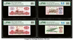 China People's Bank of China 1 Yuan (2); 1; 2 Jiao 1960 (2); 1962 (2) Pick 874a; 874c; 877d*; 878c* Four Examples PMG Superb Gem Unc 68 EPQ (3); Gem U...